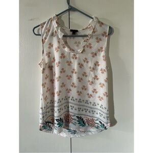 Ann Taylor- (White) No Sleeve Floral Blouse - Women’s Tops